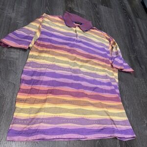 VTG St. Croix Men's L Geometric Print Cotton Polo Shirt Jacquard Striped